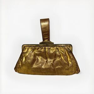 Vintage Wilshire Original Gold Evening Bag Clutch Purse Wristlet W/Mirror 60’s?